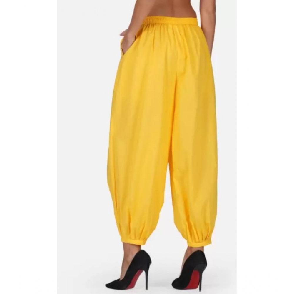 pkrkart Women's Casual Cotton Cambric Solid Elastic Waist Patiala Harem Pants (Yellow)