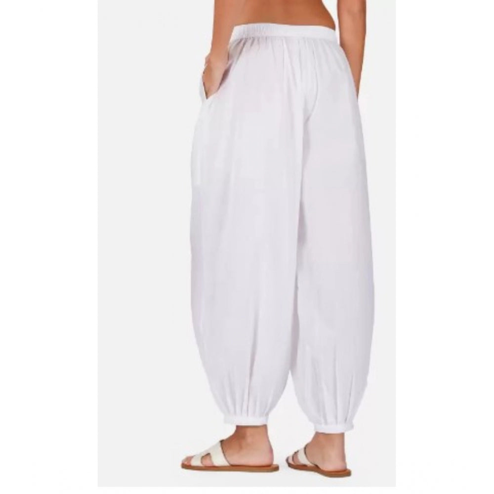 pkrkart Women's Casual Cotton Cambric Solid Elastic Waist Patiala Harem Pants (White)