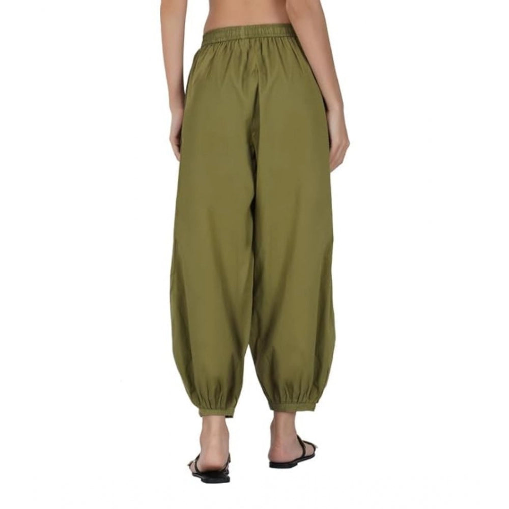 pkrkart Women's Casual Cotton Cambric Solid Elastic Waist Patiala Harem Pants (Green)