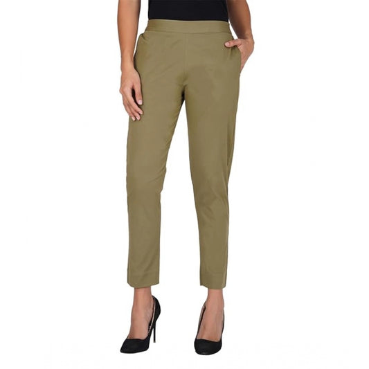pkrkart Women's Casual Cotton Lycra Solid Trouser Pants (Green)