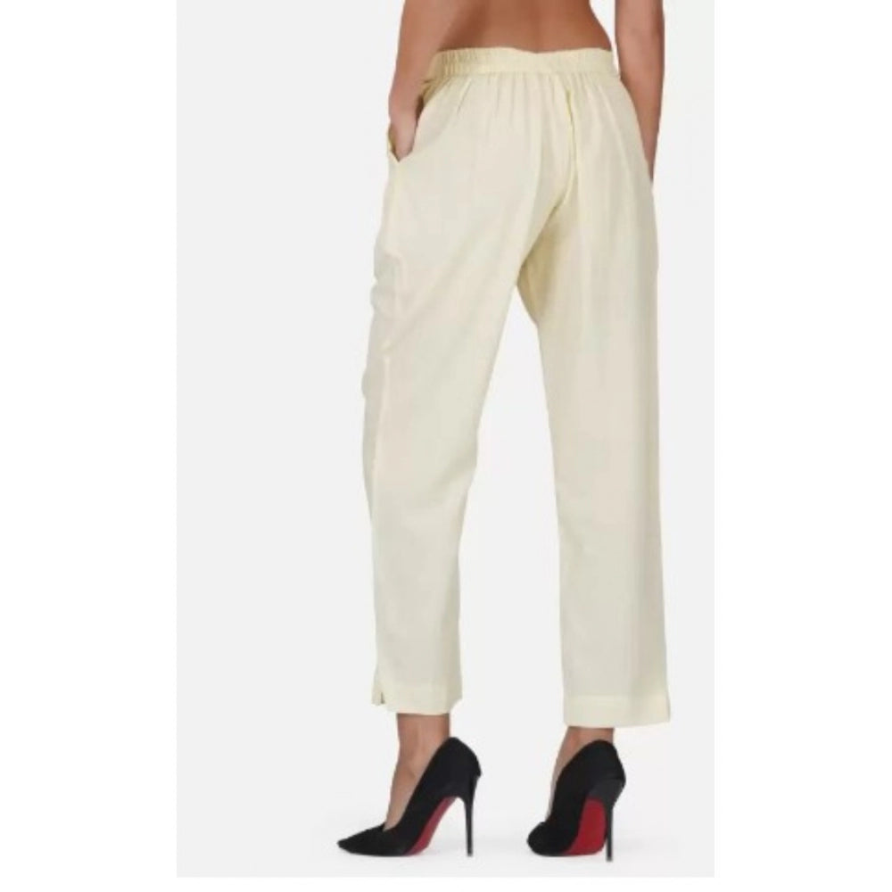 pkrkart Women's Casual Cotton Flax Solid Adjustable Waist Trouser Pants (Cream)