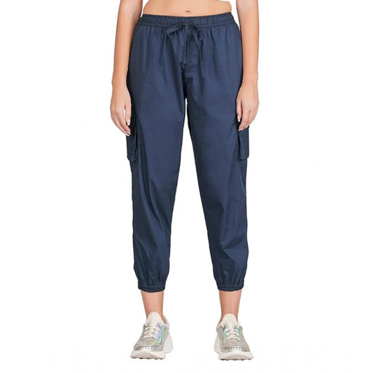 pkrkart Women's Casual Cotton Solid Elastic with Drawstring Cargo Pants (Navy Blue)