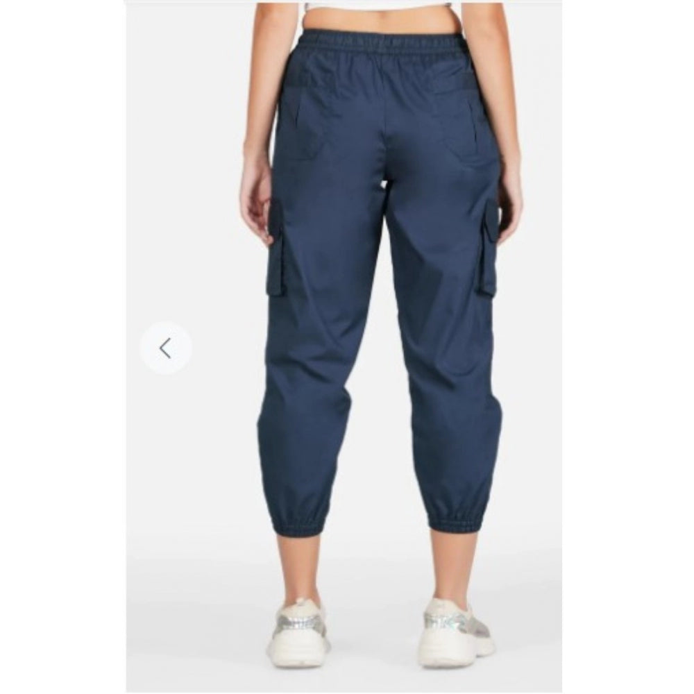 pkrkart Women's Casual Cotton Solid Elastic with Drawstring Cargo Pants (Navy Blue)