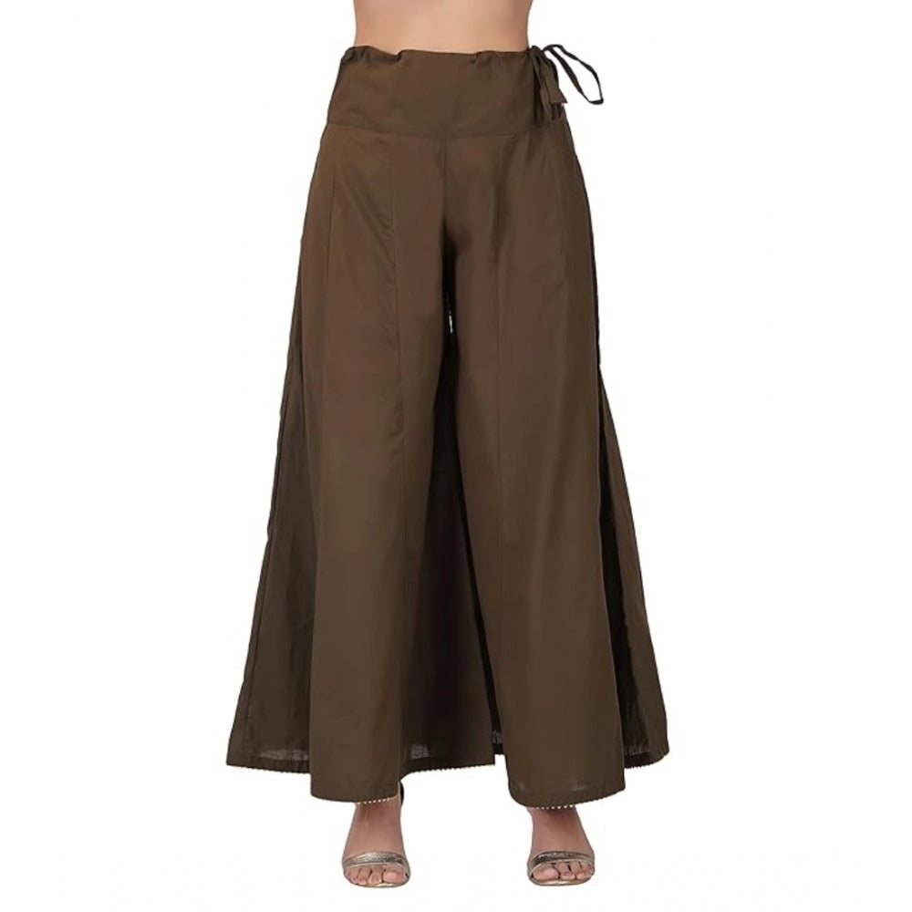 pkrkart Women's Casual Cotton Solid Palazzo (Brown)