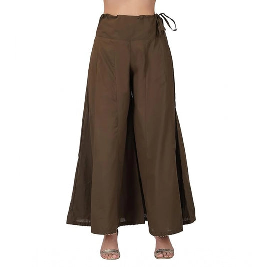 pkrkart Women's Casual Cotton Solid Palazzo (Brown)