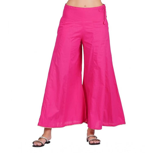 pkrkart Women's Casual Cotton Solid Palazzo (Pink)