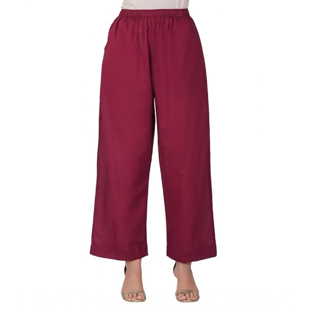 pkrkart Women's Casual Cotton Cambric Solid Elastic Palazzo Trousers (Maroon)