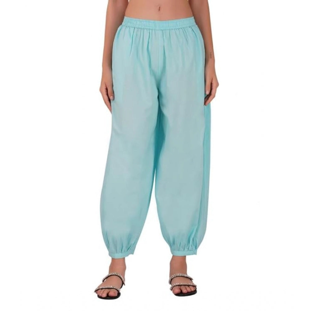 pkrkart Women's Casual Cotton Cambric Solid Elastic Waist Patiala Harem Pants (Blue)