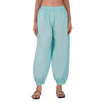 pkrkart Women's Casual Cotton Cambric Solid Elastic Waist Patiala Harem Pants (Blue)