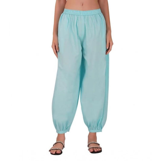 pkrkart Women's Casual Cotton Cambric Solid Elastic Waist Patiala Harem Pants (Blue)