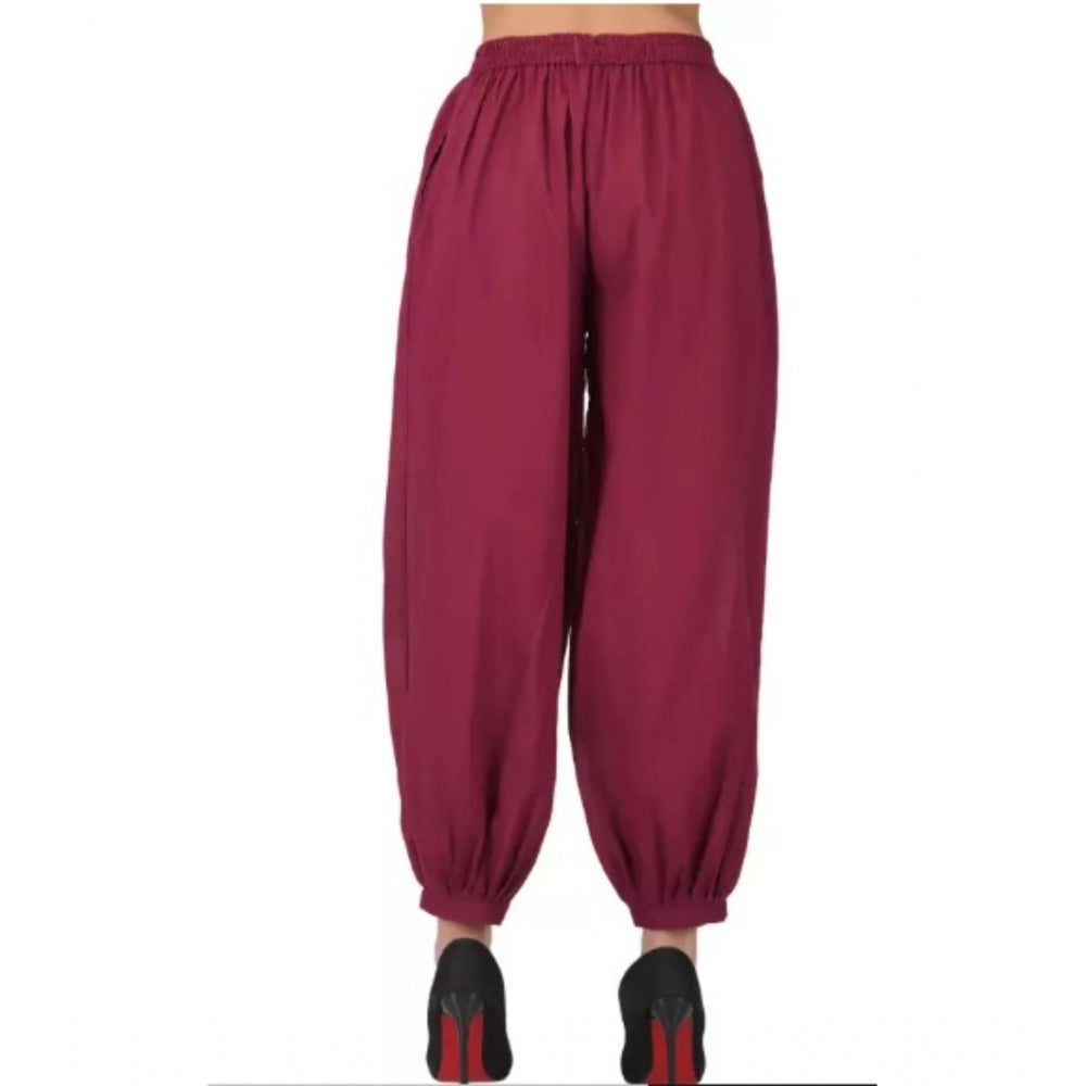 pkrkart Women's Casual Cotton Cambric Solid Elastic Waist Patiala Harem Pants (Maroon)
