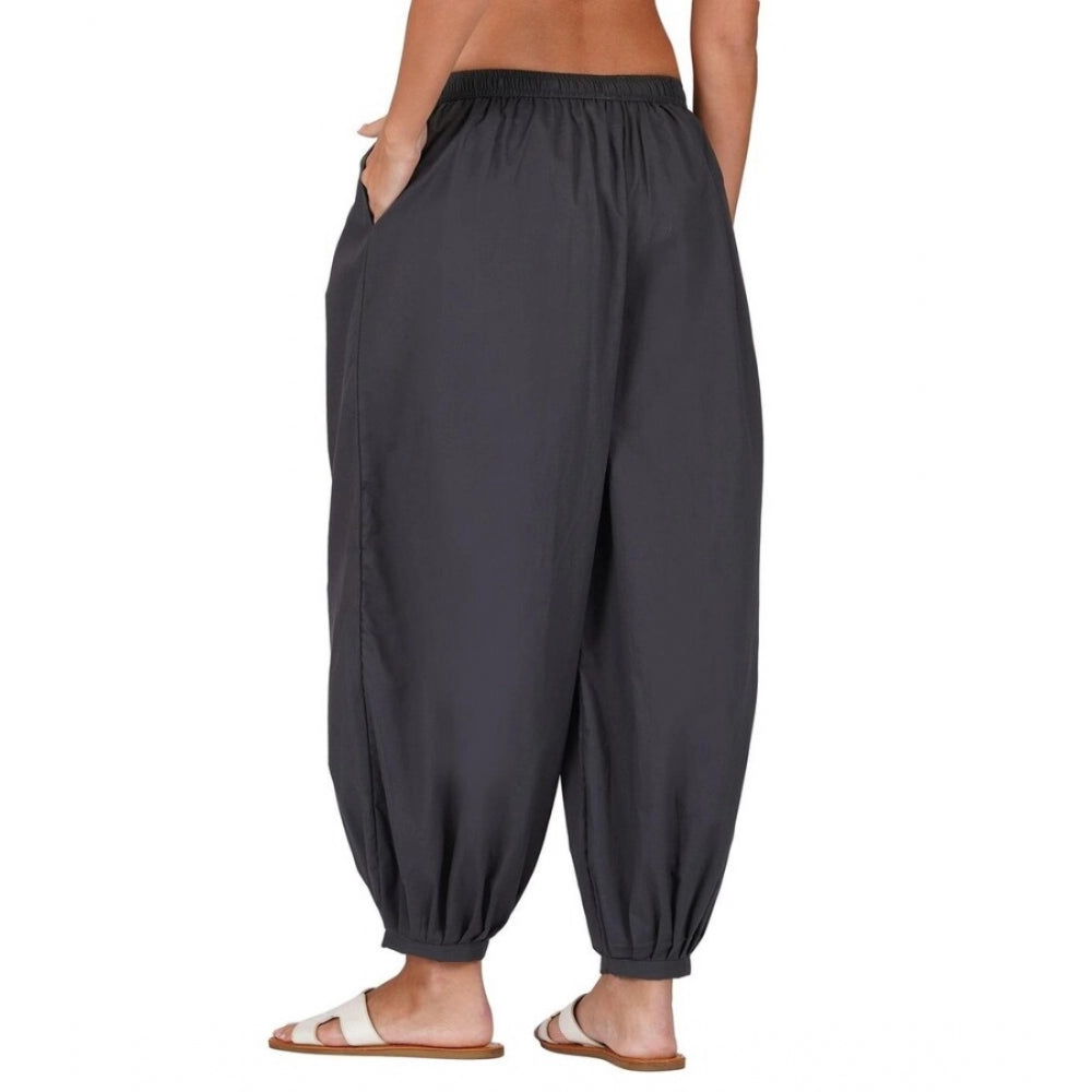pkrkart Women's Casual Cotton Cambric Solid Elastic Patiala Harem Pants (Dark Grey)
