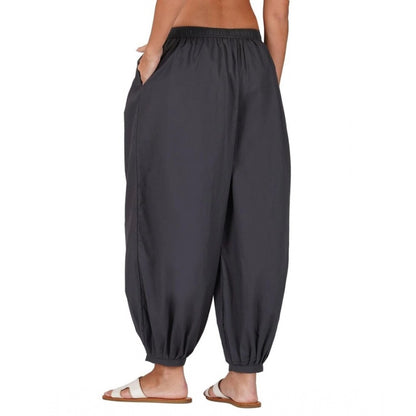 pkrkart Women's Casual Cotton Cambric Solid Elastic Patiala Harem Pants (Dark Grey)