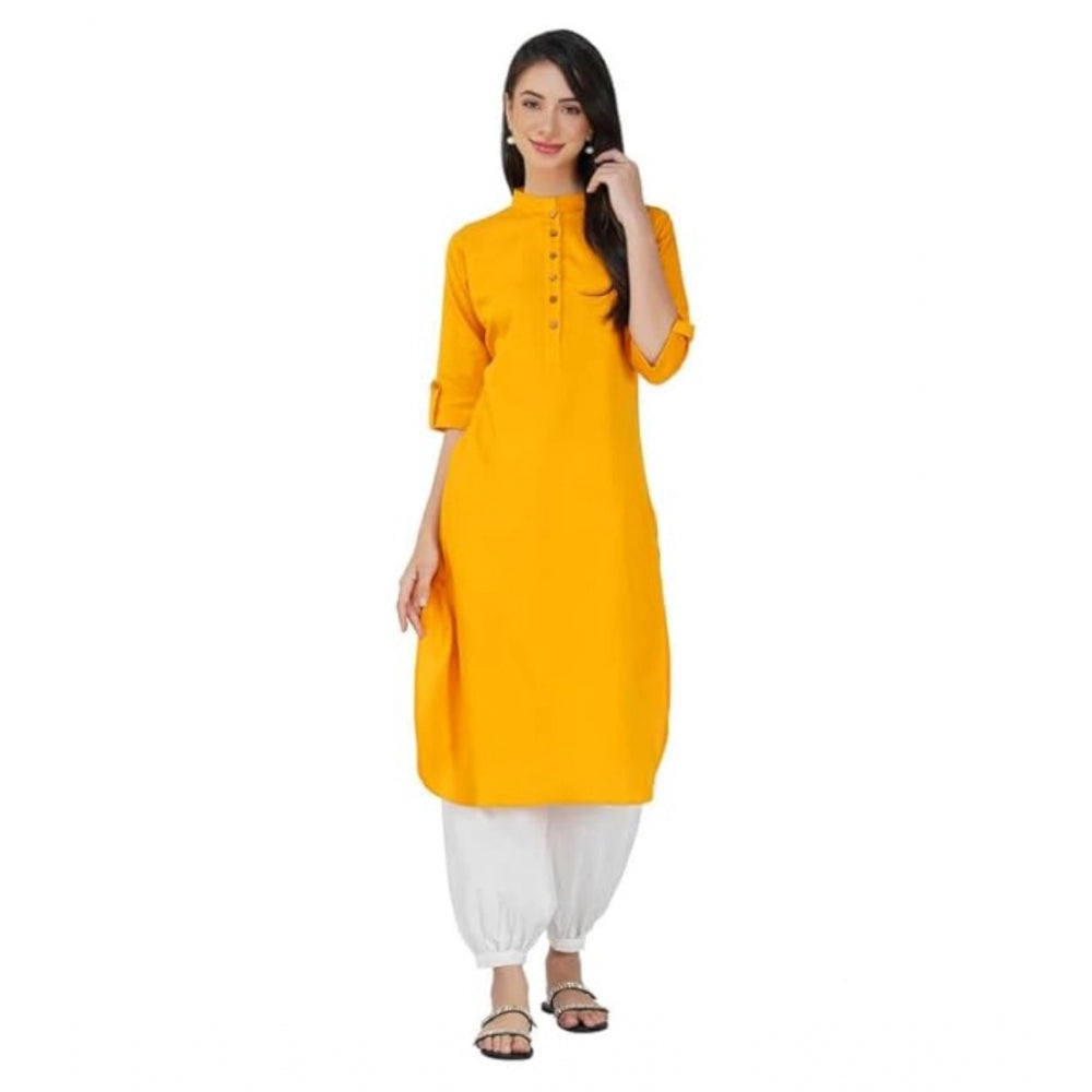 pkrkart Women's Casual Cotton Solid 3-4 Sleeve Kurti (Yellow)