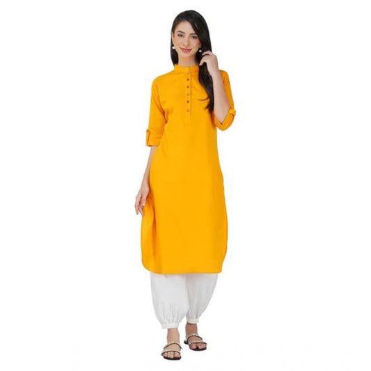 pkrkart Women's Casual Cotton Solid 3-4 Sleeve Kurti (Yellow)