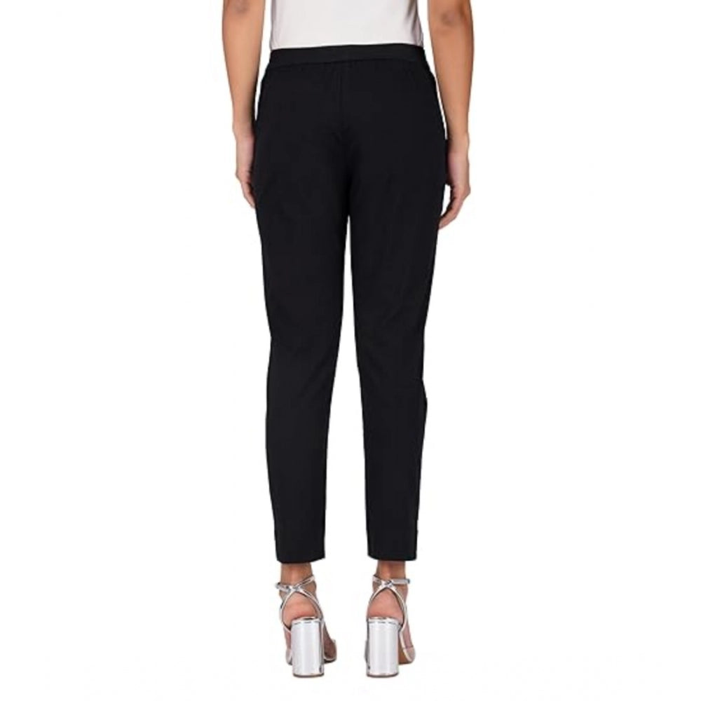 pkrkart Women's Casual Cotton Lycra Solid Trouser Pants (Black)