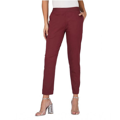 pkrkart Women's Casual Cotton Lycra Solid Trouser Pants (Maroon)