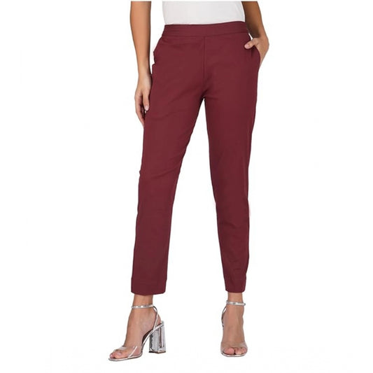 pkrkart Women's Casual Cotton Lycra Solid Trouser Pants (Maroon)
