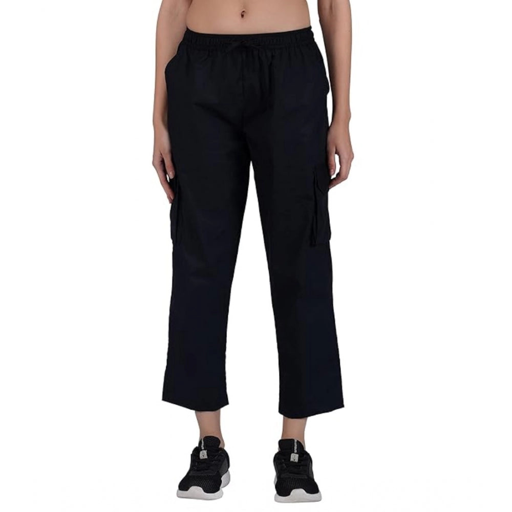 pkrkart Women's Casual Cotton Solid Cargo Pants (Black)