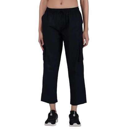 pkrkart Women's Casual Cotton Solid Cargo Pants (Black)