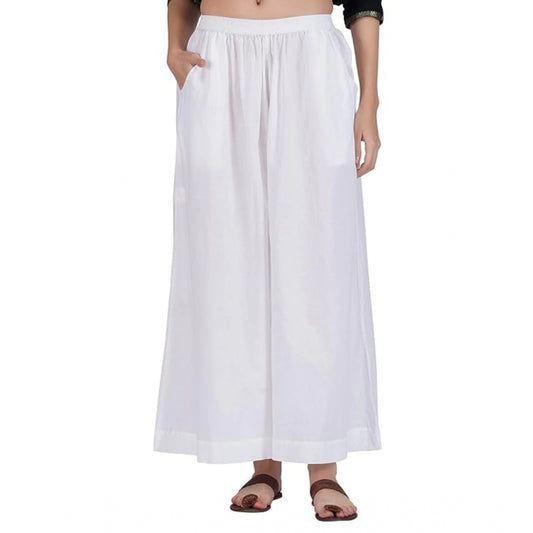 pkrkart Women's Casual Cotton Solid Elastic Palazzo (White)