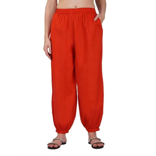 pkrkart Women's Casual Cotton Cambric Solid Elastic Waist Patiala Harem Pants (Rust)
