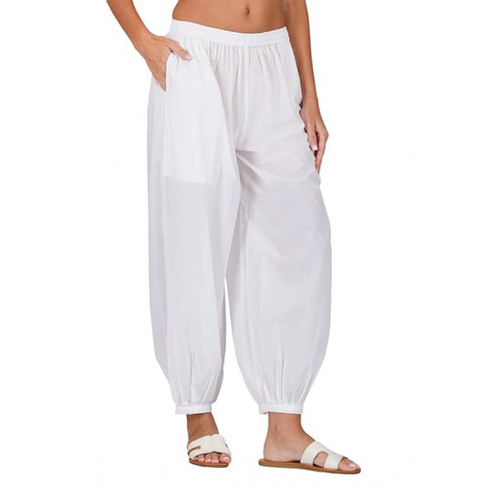 pkrkart Women's Casual Cotton Cambric Solid Elastic Waist Patiala Harem Pants (White)
