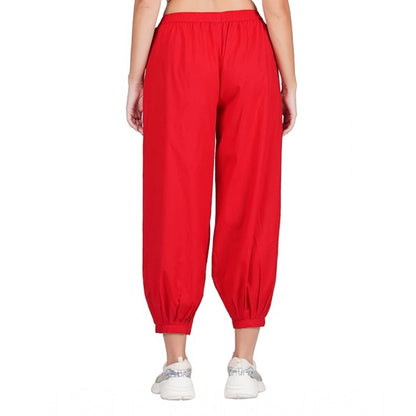 pkrkart Women's Casual Cotton Cambric Solid Elastic Waist Patiala Harem Pants (Red)