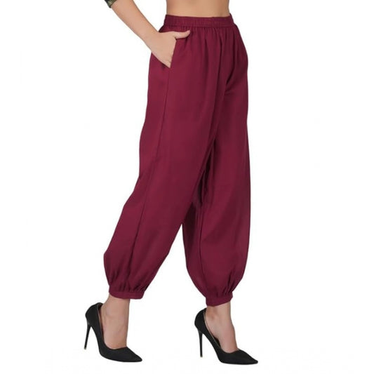 pkrkart Women's Casual Cotton Cambric Solid Elastic Waist Patiala Harem Pants (Maroon)