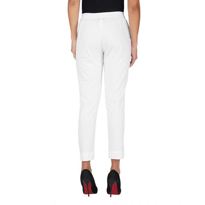 pkrkart Women's Casual Cotton Lycra Solid Trouser Pants (White)