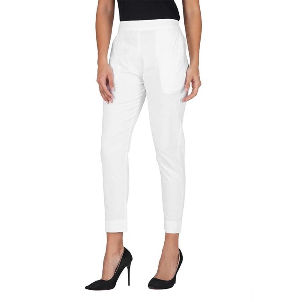 pkrkart Women's Casual Cotton Lycra Solid Trouser Pants (White)