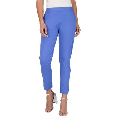 pkrkart Women's Casual Cotton Lycra Solid Trouser Pants (Blue)