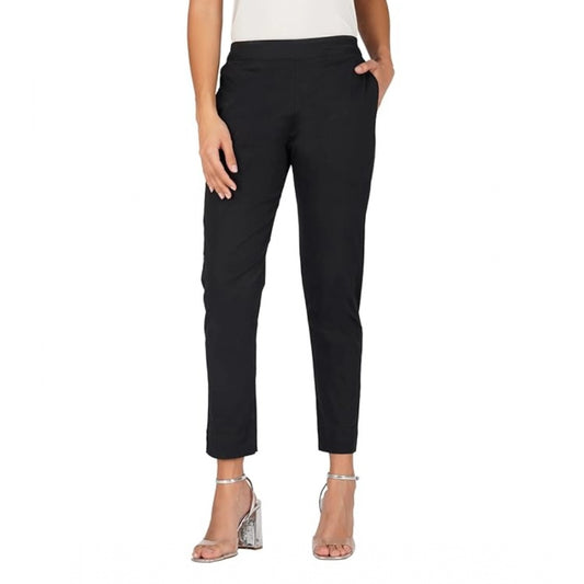 pkrkart Women's Casual Cotton Lycra Solid Trouser Pants (Black)