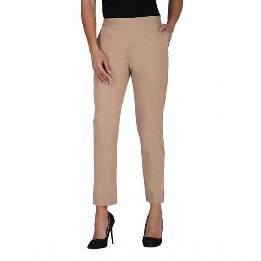 pkrkart Women's Casual Cotton Lycra Solid Trouser Pants (Beige)