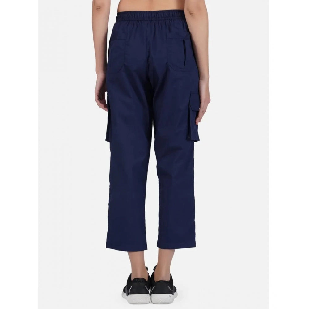 pkrkart Women's Casual Cotton Solid Cargo Pants (Navy Blue)