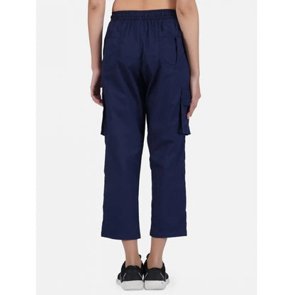 pkrkart Women's Casual Cotton Solid Cargo Pants (Navy Blue)