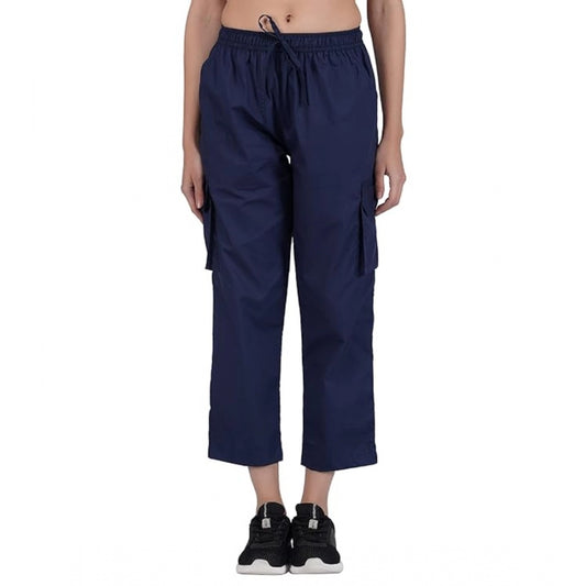 pkrkart Women's Casual Cotton Solid Cargo Pants (Navy Blue)