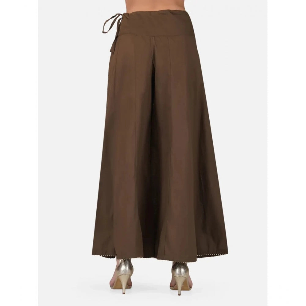 pkrkart Women's Casual Cotton Solid Palazzo (Brown)