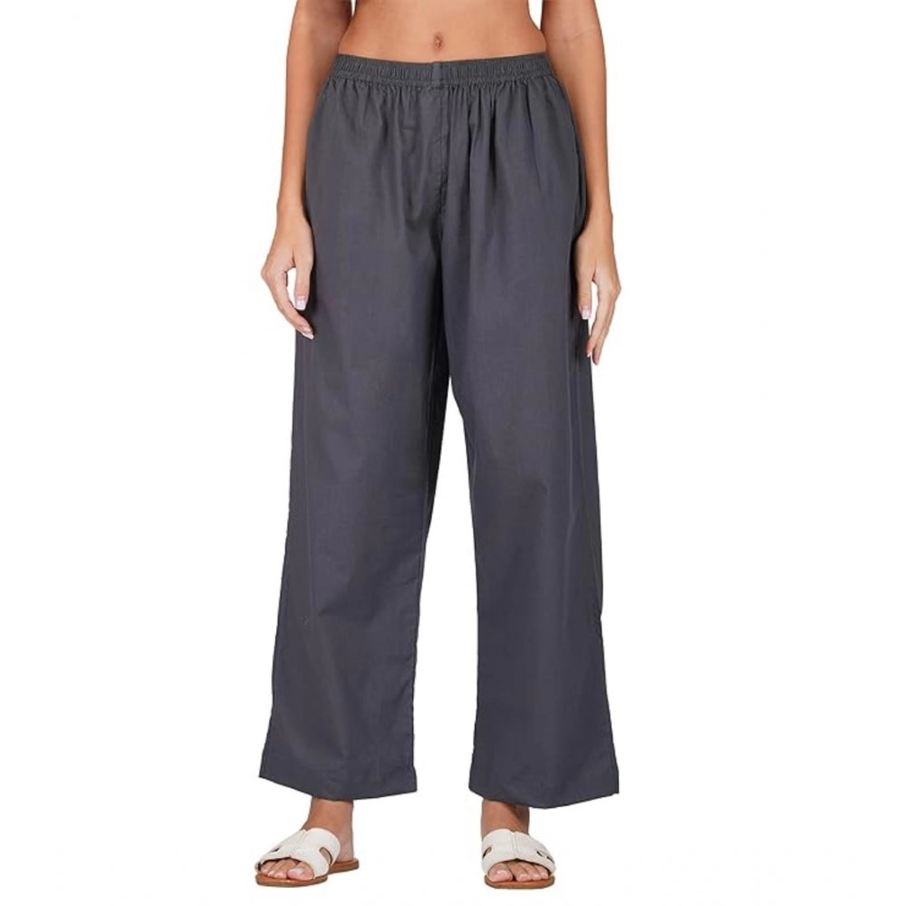 pkrkart Women's Casual Cotton Cambric Solid Elastic Palazzo Trousers (Dark Grey)