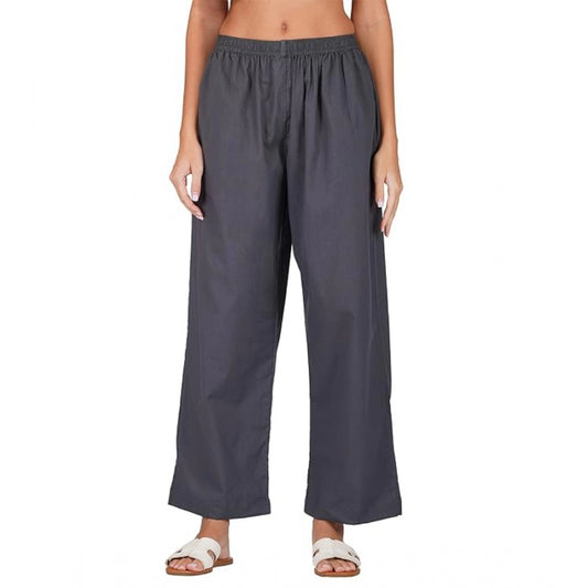 pkrkart Women's Casual Cotton Cambric Solid Elastic Palazzo Trousers (Dark Grey)