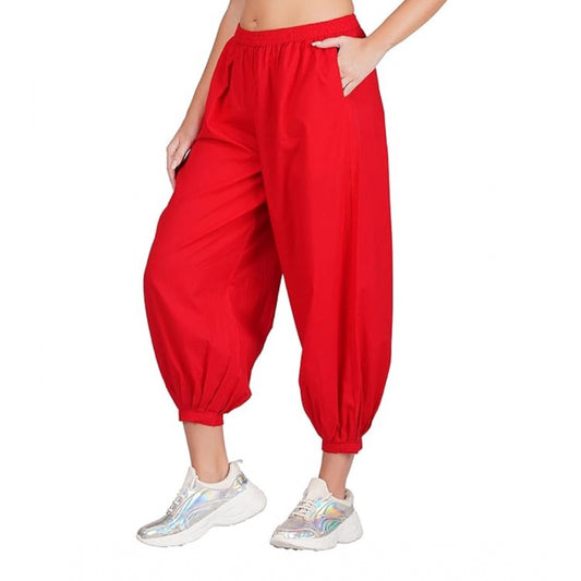 pkrkart Women's Casual Cotton Cambric Solid Elastic Waist Patiala Harem Pants (Red)