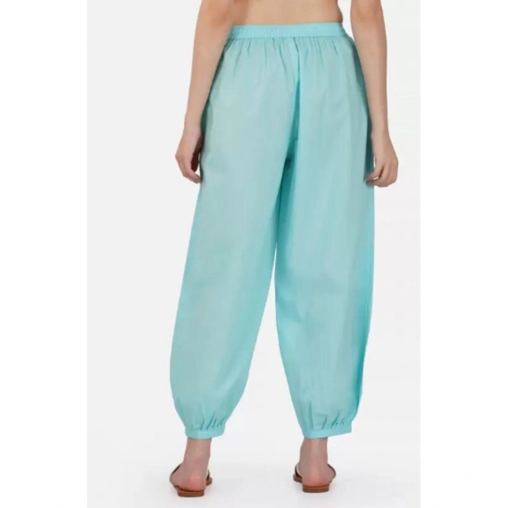 pkrkart Women's Casual Cotton Cambric Solid Elastic Waist Patiala Harem Pants (Blue)