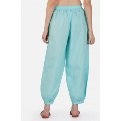 pkrkart Women's Casual Cotton Cambric Solid Elastic Waist Patiala Harem Pants (Blue)