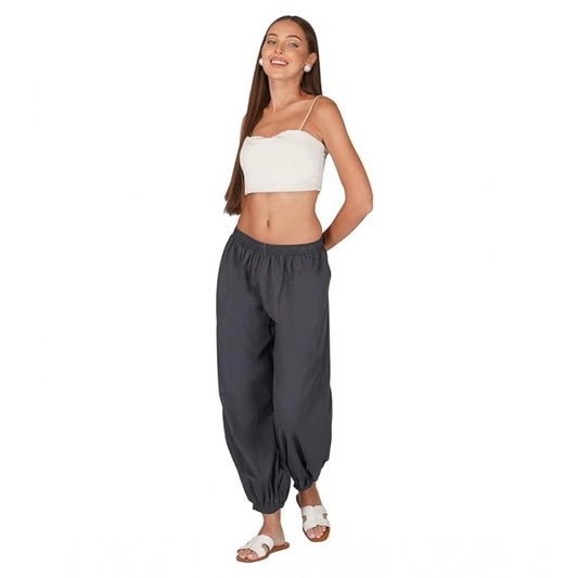 pkrkart Women's Casual Cotton Cambric Solid Elastic Patiala Harem Pants (Dark Grey)