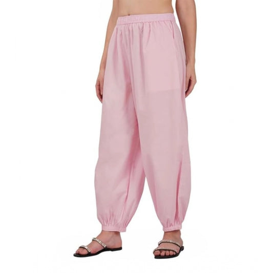 pkrkart Women's Casual Cotton Cambric Solid Elastic Waist Patiala Harem Pants (Pink)