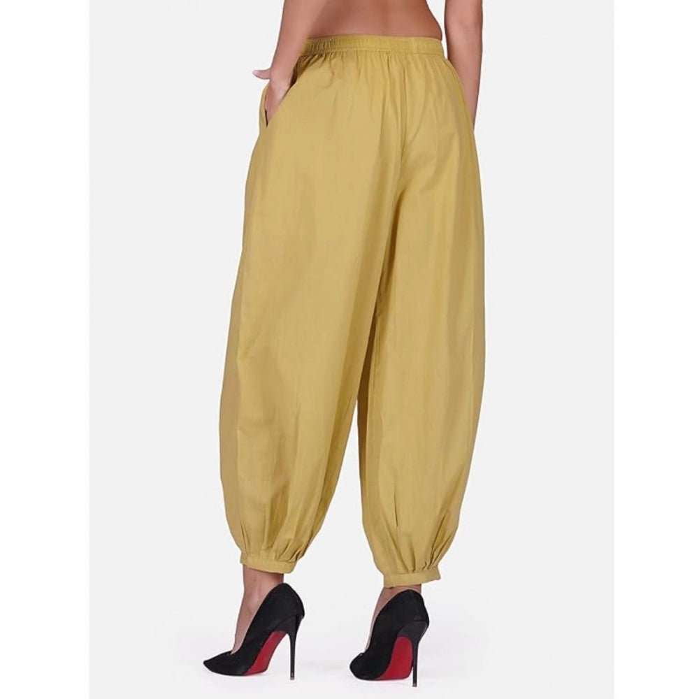 pkrkart Women's Casual Cotton Cambric Solid Elastic Waist Patiala Harem Pants (Beige)