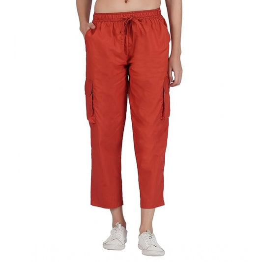 pkrkart Women's Casual Cotton Solid Cargo Pants (Rust)