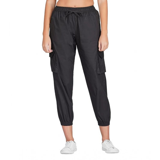 pkrkart Women's Casual Cotton Solid Elastic with Drawstring Cargo Pants (Black)