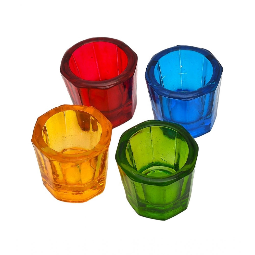 PKR Kart Glass Pillar Candle Holder (Multicolor)
