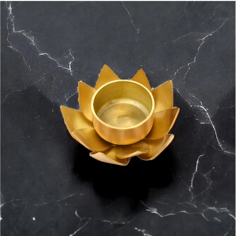 PKR Kart Golden Lotus Tea Light Holder (Gold)